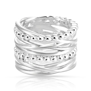 Sterling Silver intertwined ring, two fixed rings composed of small balls with a satin and shiny finish by Gexist®