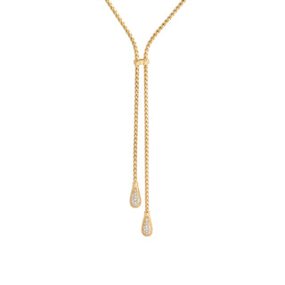 Sterling Silver necklace with yellow gold plating, braided chain with two end caps, each adorned with a drop set with white zircons by Gexist®