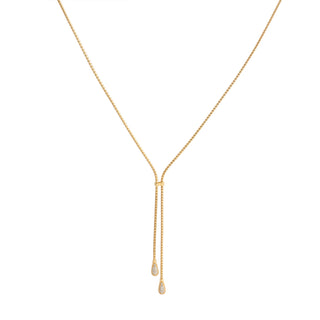 Sterling Silver necklace with yellow gold plating, braided chain with two end caps, each adorned with a drop set with white zircons by Gexist®