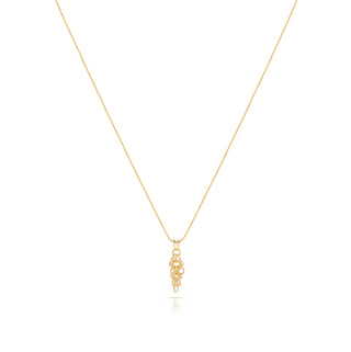 Sterling Silver necklace with yellow gold plating, fine twisted chain, elongated tree pendant, multi-rings with diamond finish by Gexist®