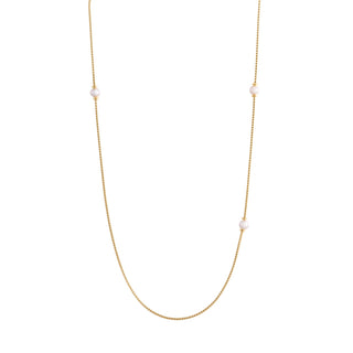 Sterling Silver necklace with yellow gold plating, long twisted chain with several freshwater white pearls interspersed by Gexist®