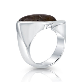 Sterling Silver open ring with an original shaped horizontal Labradorite cab by Gexist®