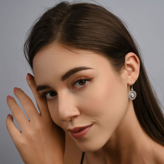 Sterling Silver pendant earrings with filigree and central rainbow moonstone cab by Gexist®