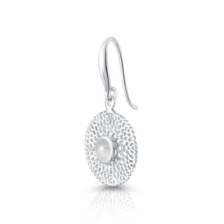 Sterling Silver pendant earrings with filigree and central rainbow moonstone cab by Gexist®