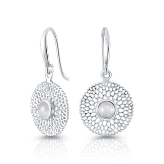 Sterling Silver pendant earrings with filigree and central rainbow moonstone cab by Gexist®