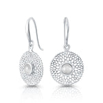 Sterling Silver pendant earrings with filigree and central rainbow moonstone cab by Gexist®