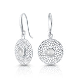 Sterling Silver pendant earrings with filigree and central rainbow moonstone cab by Gexist®