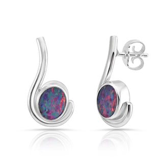 Sterling Silver question mark stud earrings with top quality (AA) oval opal doublet by Gexist®