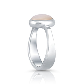 Sterling Silver ring featuring a designer ring with a shiny finish on which is set a magnificent oval Mother-of-Pearl cab by Gexist®