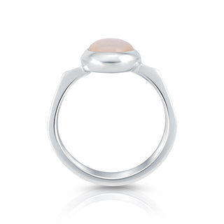 Sterling Silver ring featuring a designer ring with a shiny finish on which is set a magnificent oval Mother-of-Pearl cab by Gexist®