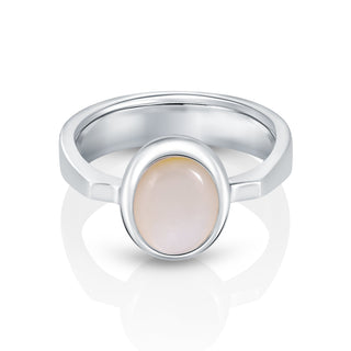 Sterling Silver ring featuring a designer ring with a shiny finish on which is set a magnificent oval Mother-of-Pearl cab by Gexist®