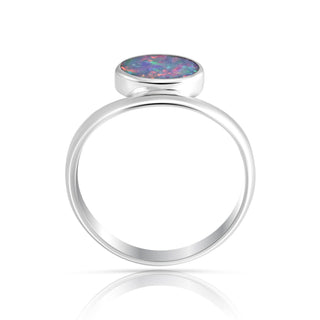 Sterling Silver ring with a 6 x 8 mm oval AA quality doublet opal by Gexist®