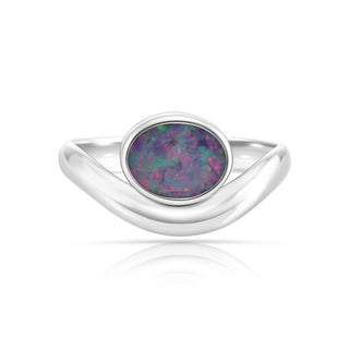 Sterling Silver ring with a 6 x 8 mm oval AA quality doublet opal by Gexist®