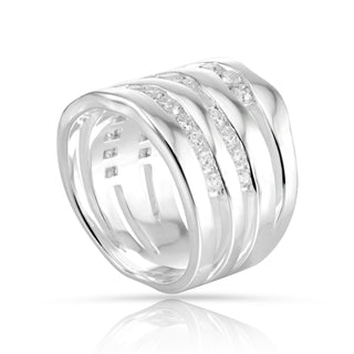 Sterling Silver ring with a shiny multi-band wave design and sparkling white zirconia stones by Gexist®