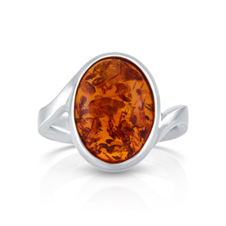Sterling Silver ring with magnificent oval Amber cab by Gexist®