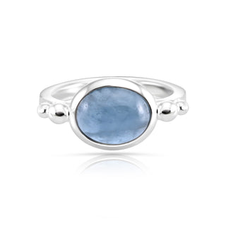Sterling Silver ring with oval aquamarine cabochon by Gexist®