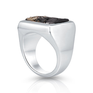 Sterling Silver ring with polished and shiny finish, signet ring style, set with a square-cut Swiss Pyrite Slate by Gexist®