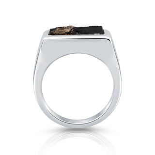 Sterling Silver ring with polished and shiny finish, signet ring style, set with a square-cut Swiss Pyrite Slate by Gexist®