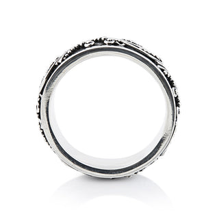 Sterling Silver ring with shiny ethno style motifs contrasting with the oxidised part by Gexist®