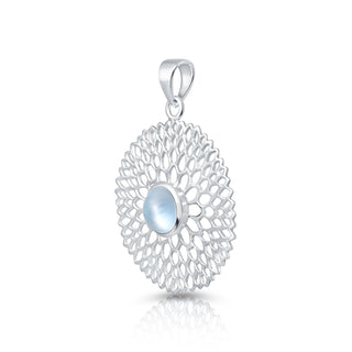 Sterling Silver round filigree pendant with sky blue Topaz cab stone by Gexist®
