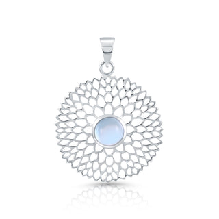 Sterling Silver round filigree pendant with sky blue Topaz cab stone by Gexist®