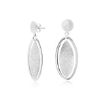 Sterling Silver stud earrings featuring a delicately brushed Silver leaf surrounded by an oval by Gexist®