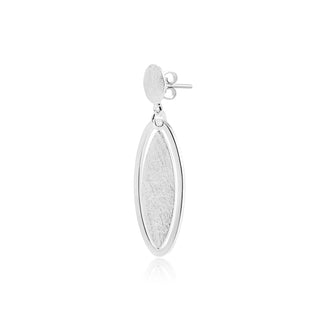 Sterling Silver stud earrings featuring a delicately brushed Silver leaf surrounded by an oval by Gexist®