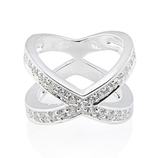Sterling silver X-shaped ring with 3mm white Zirconia by Gexist®