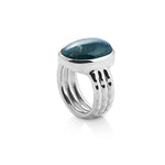 Sterling silver ring featuring a triple band on which sits a magnificent oval Apatite by Gexist®