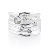 Sterling silver ring with 3mm and 6mm white Zirconia on several bands by Gexist®