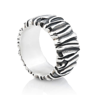 Sterling silver ring with a raised hammered and oxidised finish by Gexist®