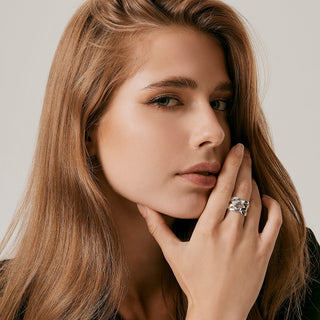 Sterling silver ring with mesh-effect intertwined wires by Gexist®