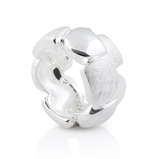 Sterling silver ring with rounded shapes, alternating brushed and polished finishes by Gexist®