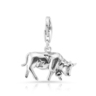 Swiss Edelweiss bull rhodium-plated silver charm by Gexist®