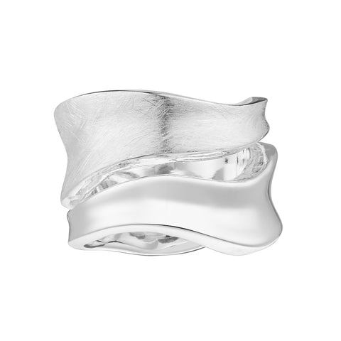 Aqua Waves Raff and Shiny Finish Sterling Silver Ring by Gexist®