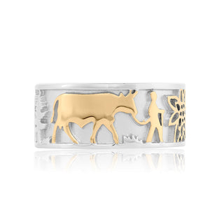 Bicolor Sterling Silver Edelweiss Ring with Armailli and Cows by Gexist®