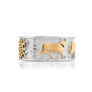 Bicolor Sterling Silver Edelweiss Ring with Armailli and Cows by Gexist®