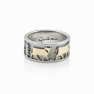 Bicolor Sterling Silver Edelweiss Ring with Armailli and Cows by Gexist®