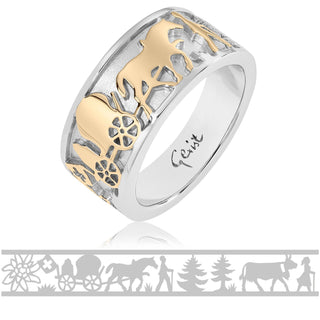 Bicolor Sterling Silver Edelweiss Ring with the Cheesemaker and his Cows by Gexist®
