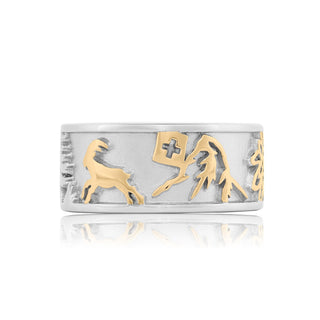 Bicolor Sterling Silver Ring with Bouquetins, Matterhorn, Edelweiss and Alphorn by Gexist®
