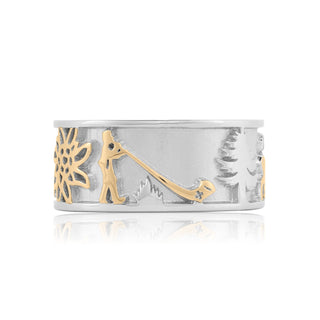 Bicolor Sterling Silver Ring with Bouquetins, Matterhorn, Edelweiss and Alphorn by Gexist®