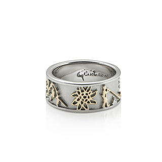 Bicolor Sterling Silver Ring with Bouquetins, Matterhorn, Edelweiss and Alphorn by Gexist®