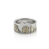 Bicolor Sterling Silver Ring with Bouquetins, Matterhorn, Edelweiss and Alphorn by Gexist®