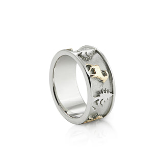 Bicolor Sterling Silver Ring with Bouquetins, Matterhorn, Edelweiss and Alphorn by Gexist®