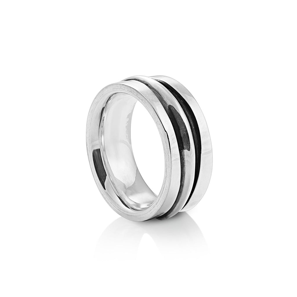 Compressed ring in shiny oxidised Aqua Line sterling silver by Gexist®