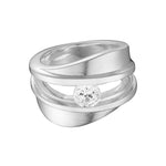 Design Mat and Shiny Finish Sterling Silver With Round White CZ 5mm Ring by Gexist®