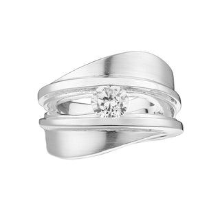 Design Mat and Shiny Finish Sterling Silver With Round White CZ 5mm Ring by Gexist®