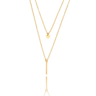 Double necklace in gold plating sterling silver with coin charm and baguette by Gexist®