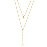 Double necklace in gold plating sterling silver with coin charm and baguette by Gexist®