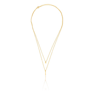 Double necklace in gold plating sterling silver with coin charm and baguette by Gexist®